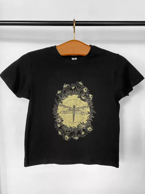 T-shirt enfant motif libellule noir et or