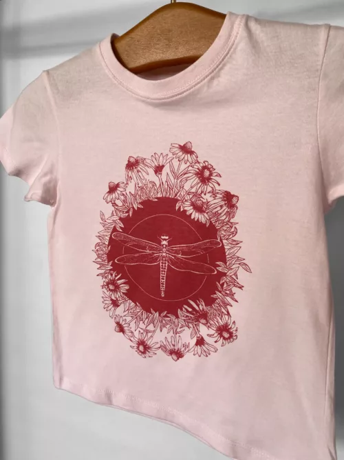 T-shirt enfant motif libellule rose