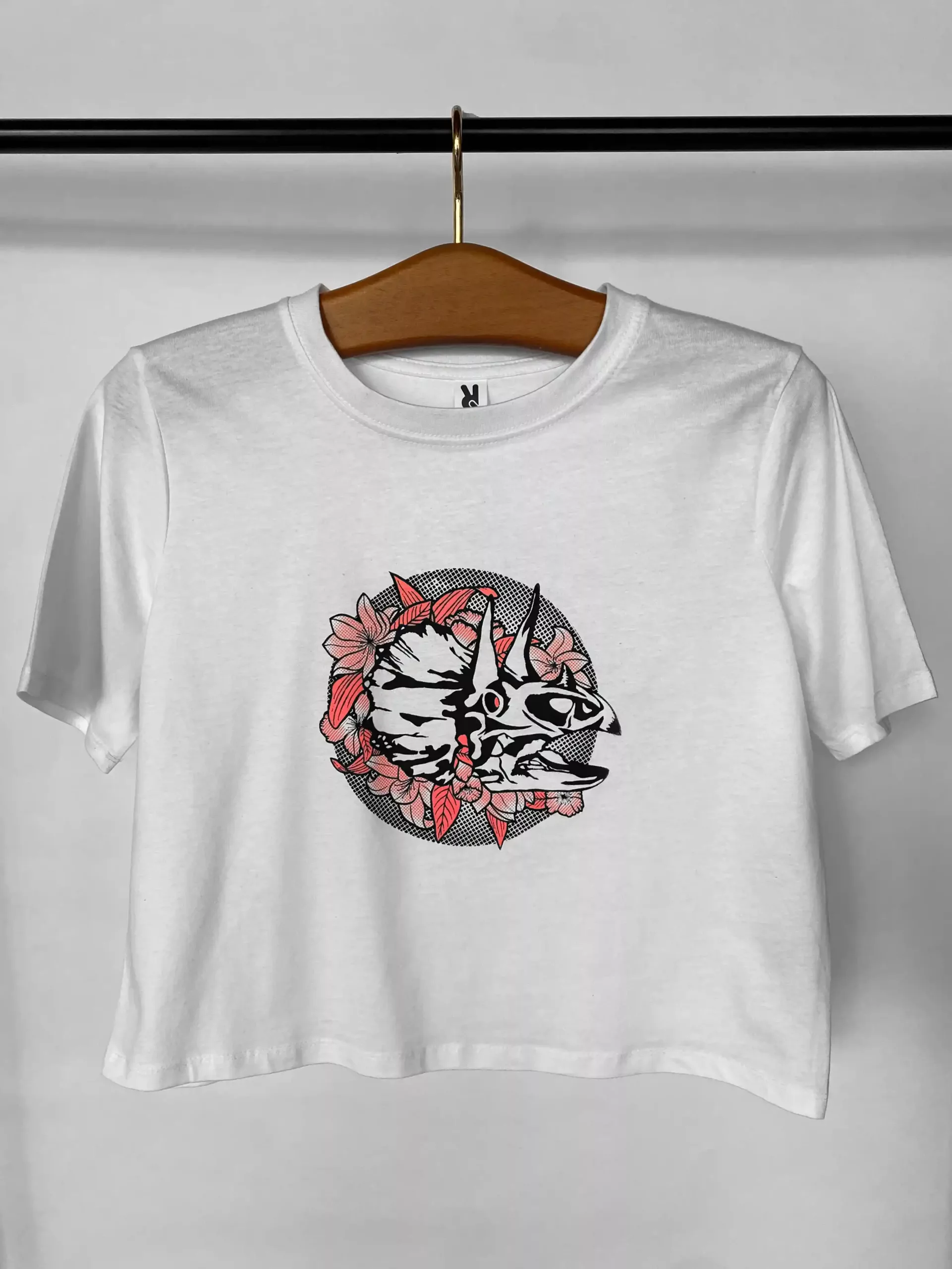 T-shirt femme motif "Dinoflore" rose fluo