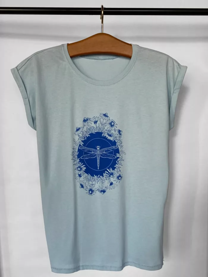 T-shirt femme bleu motif "Libellule"