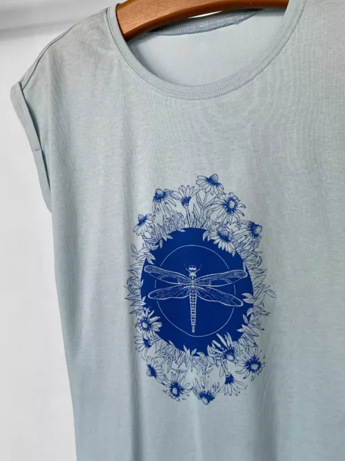 T-shirt femme bleu motif "Libellule"