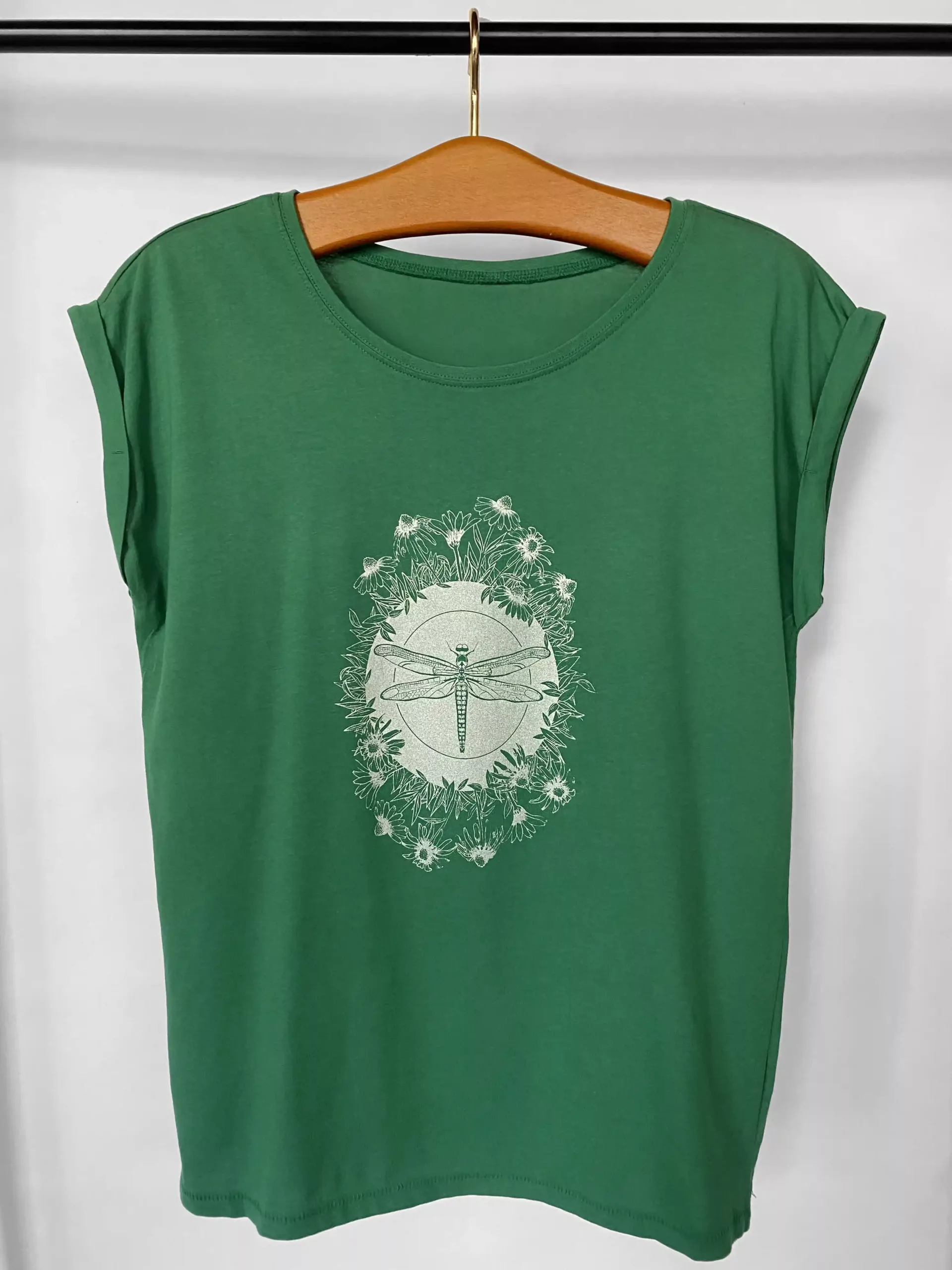 T-shirt femme vert motif "Libellule"