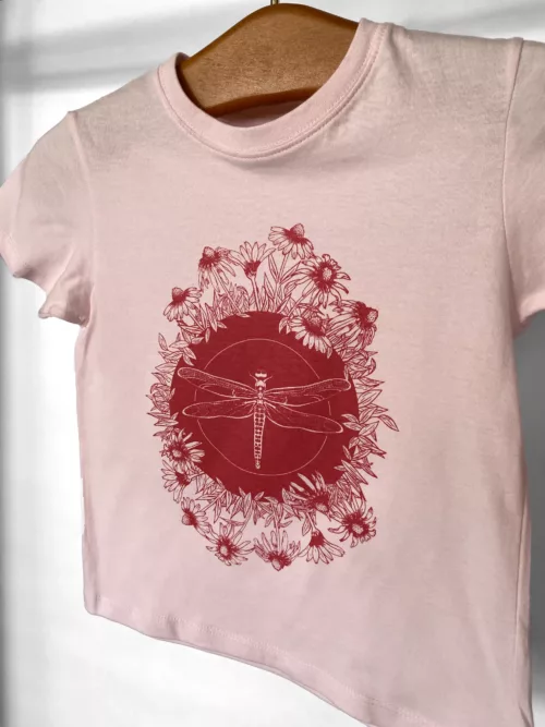 T-shirt enfant motif libellule rose