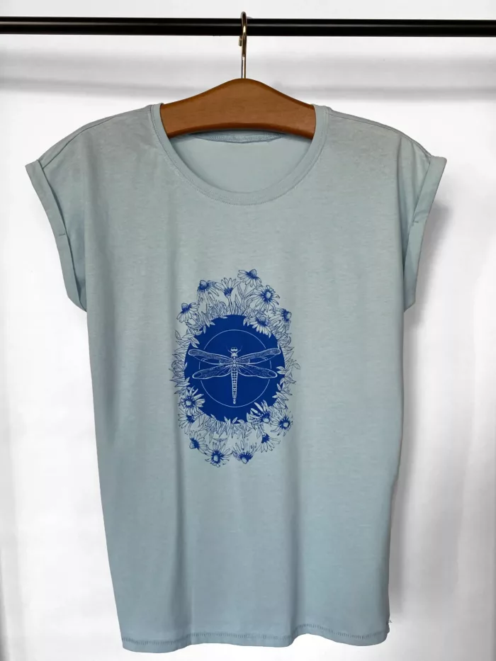 T-shirt femme bleu motif "Libellule"