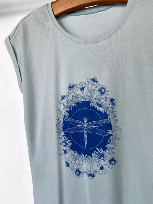 T-shirt femme bleu motif "Libellule"