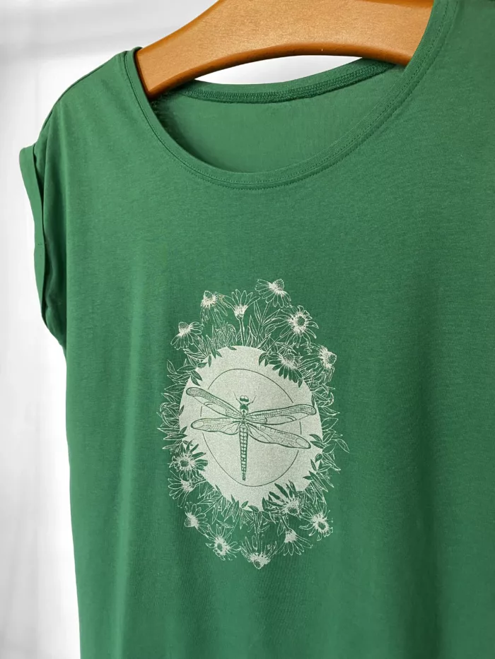 T-shirt femme vert motif "Libellule"