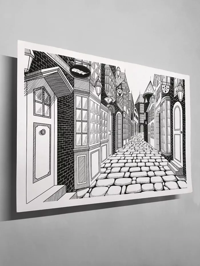 Affiche motif "Old Street" noir et blanc