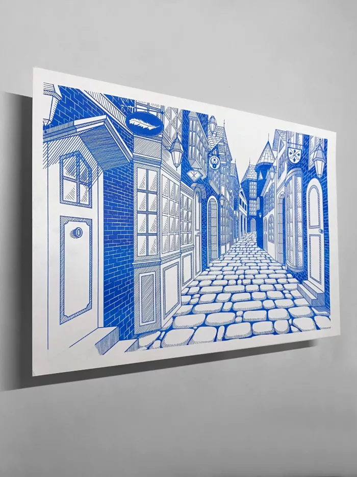 Affiche motif "Old Street" bleu