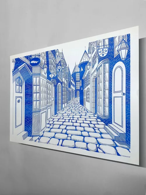 Affiche motif "Old Street" bleu