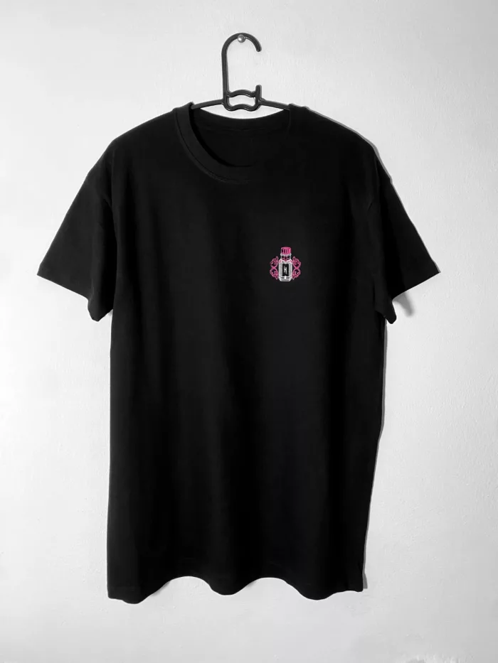 T-shirt unisexe noir motif "Souvenir #1" - rose