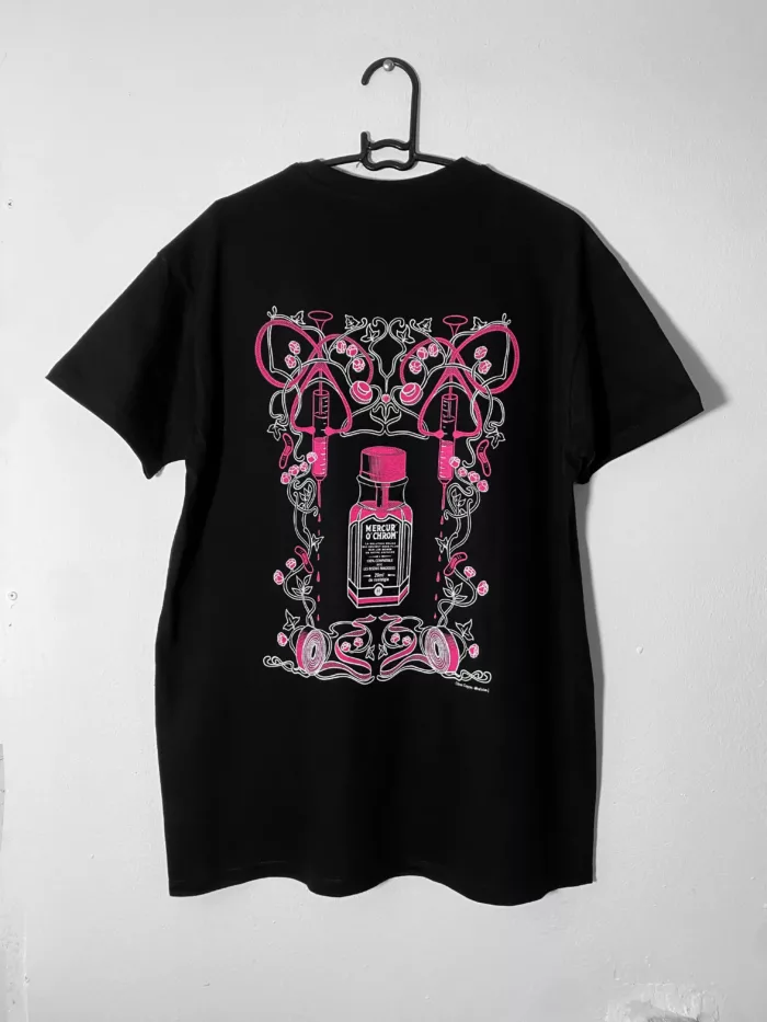 T-shirt unisexe noir motif "Souvenir #1" - rose