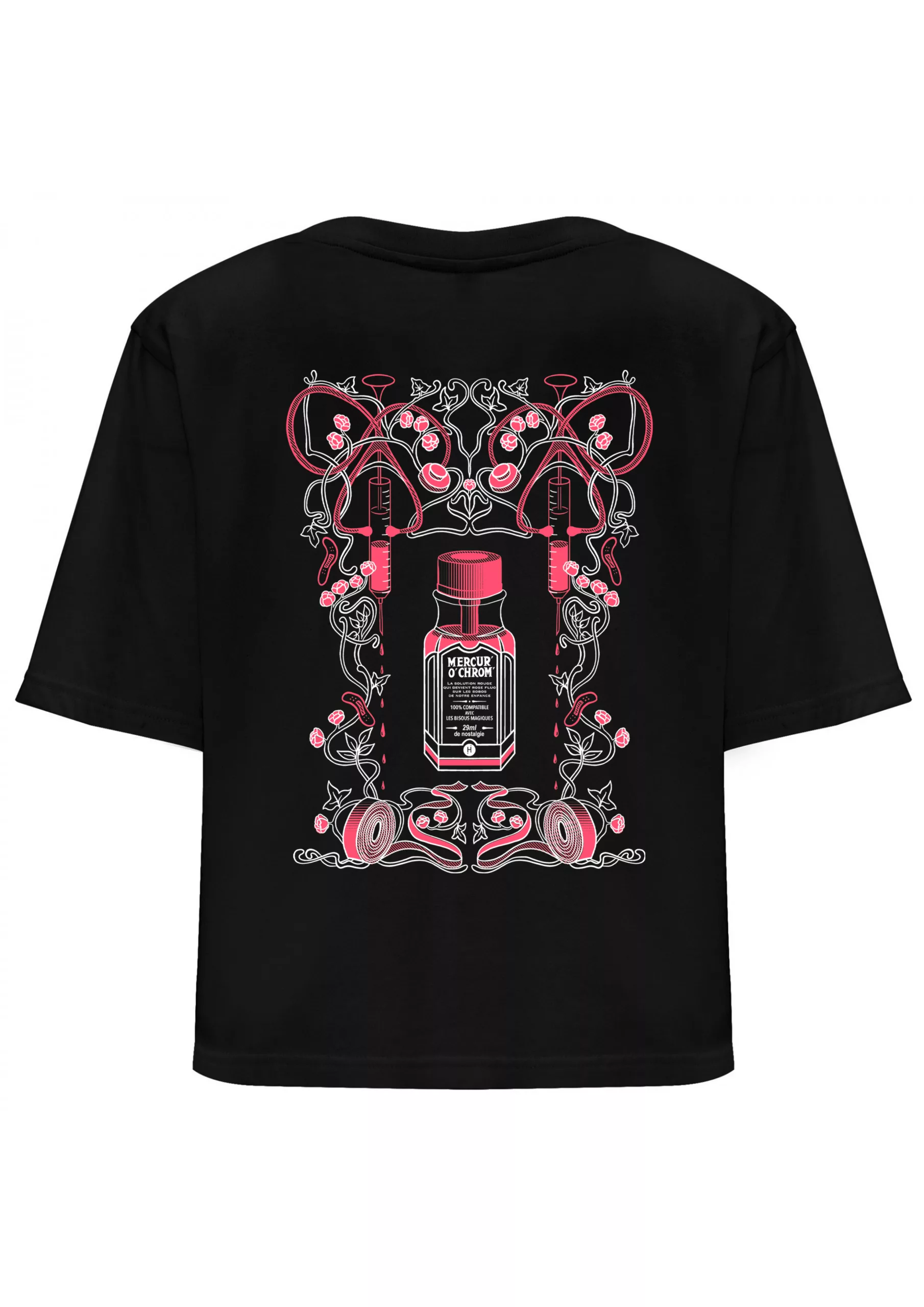 T-shirt femme noir motif "Souvenir #1" - rose