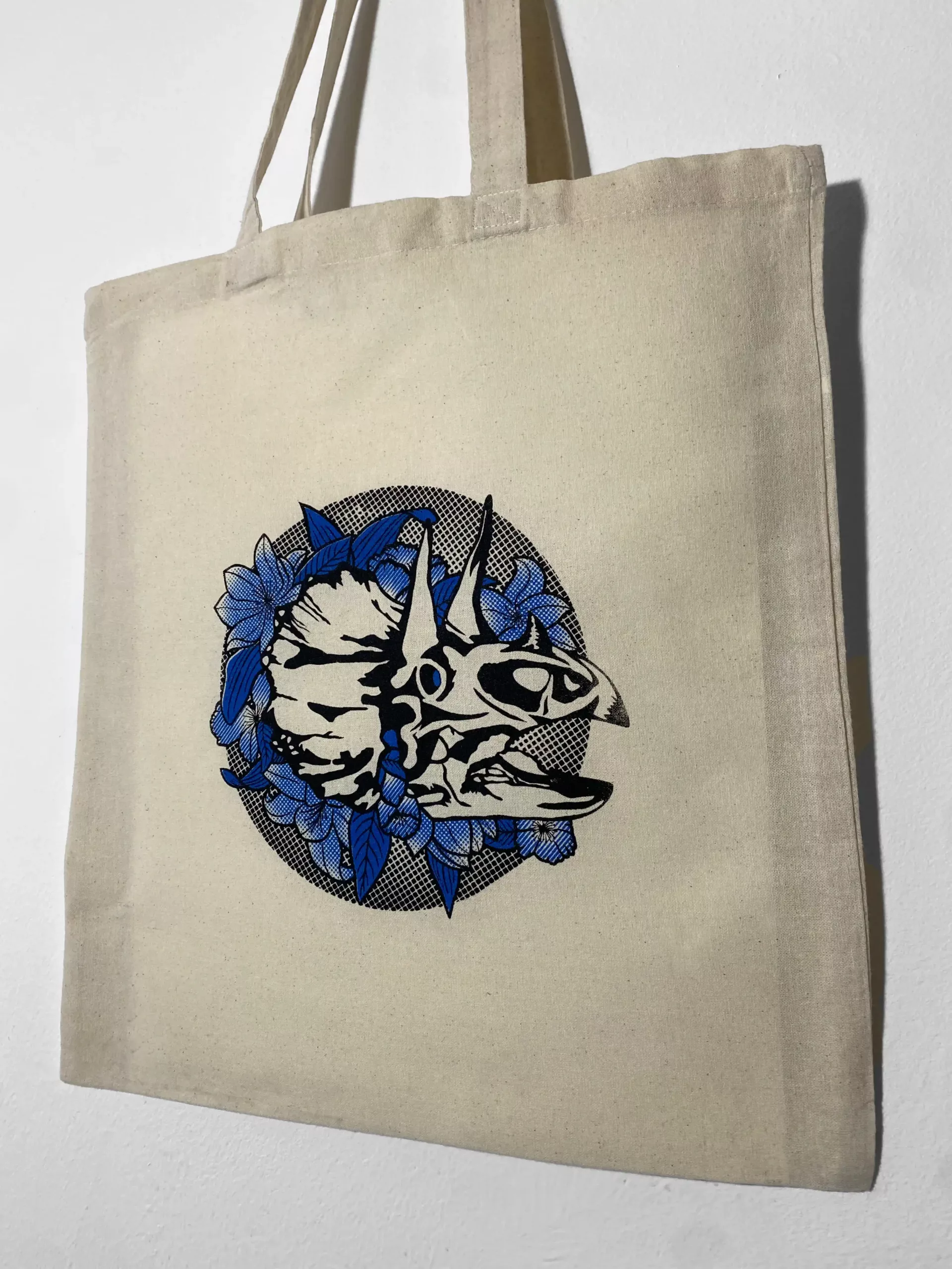 Tote bag "Dinoflore" bleu